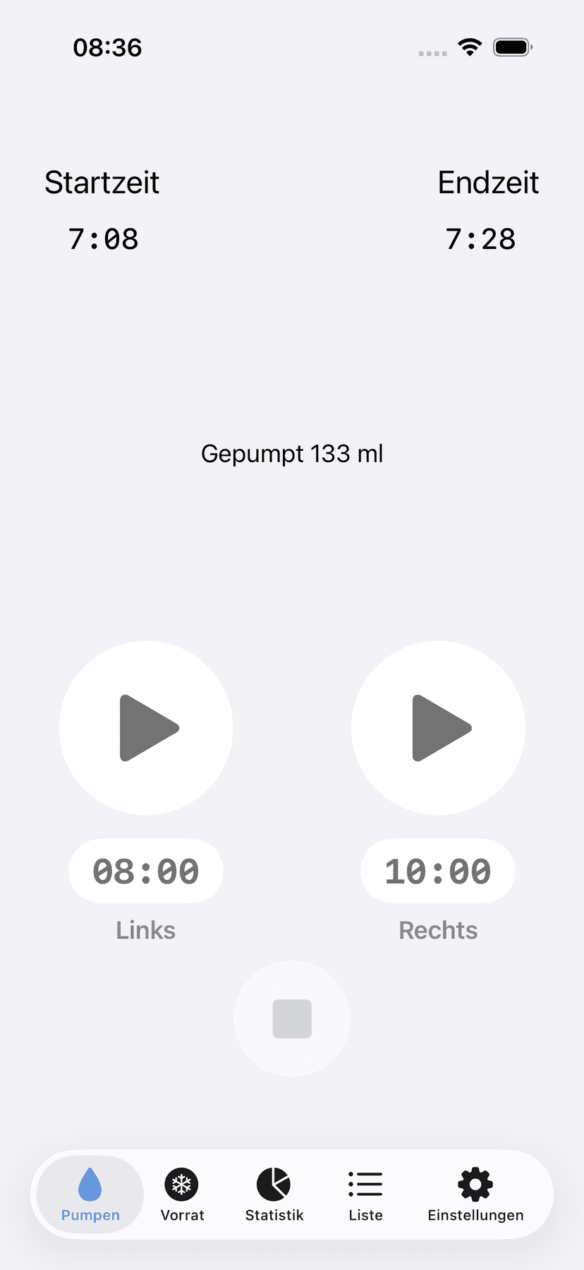 Pumpe tracking screen