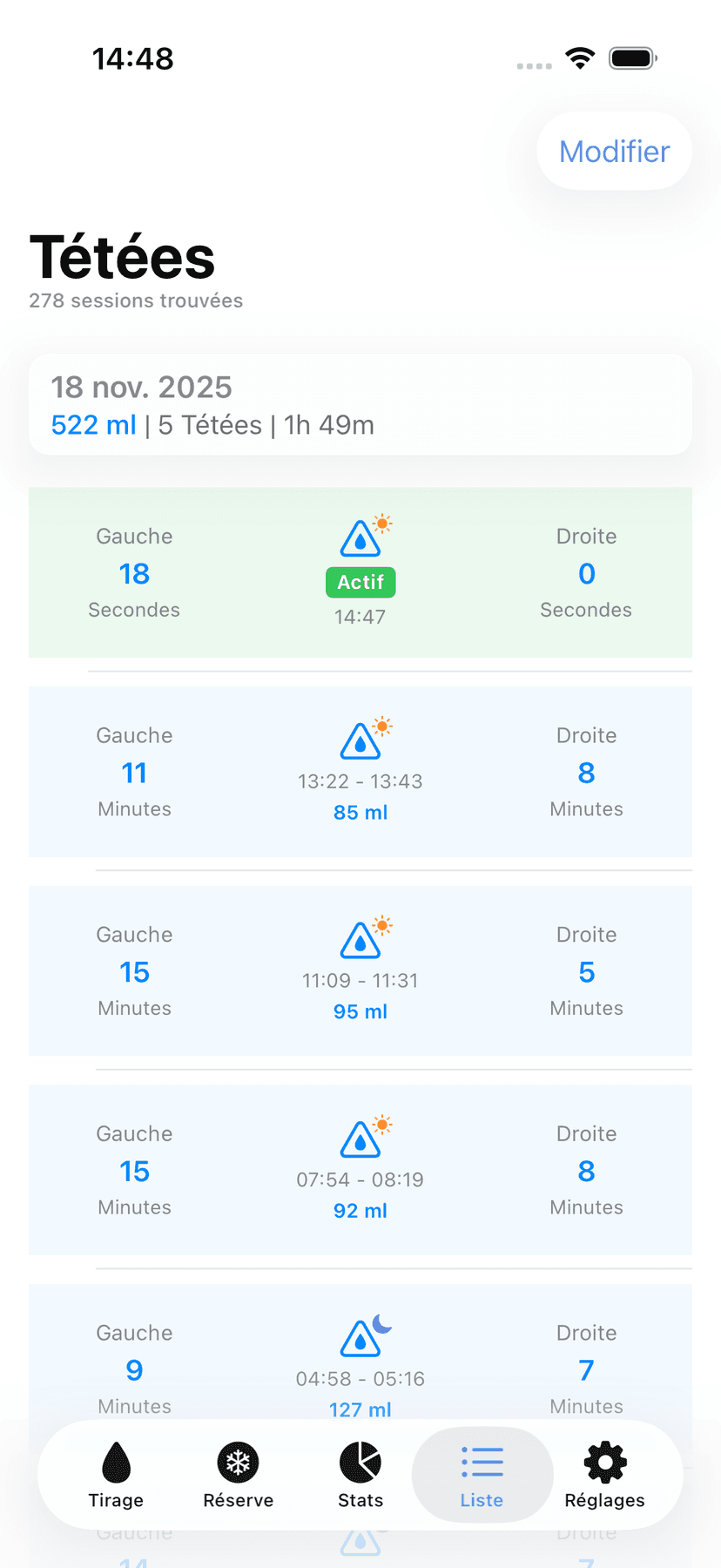Session history list