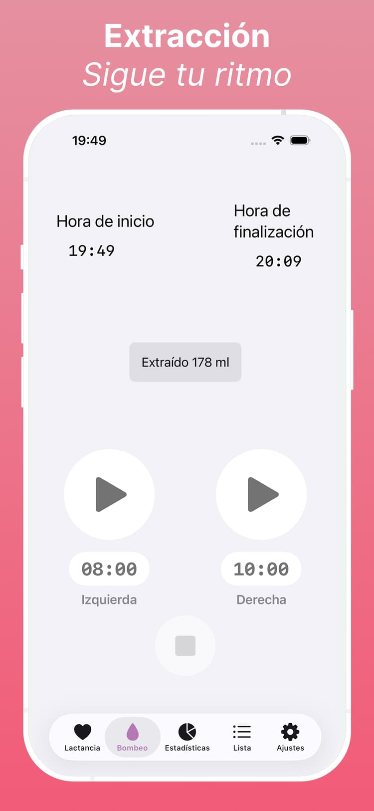 Tracker de extracción mostrando volumen y registros de sesiones