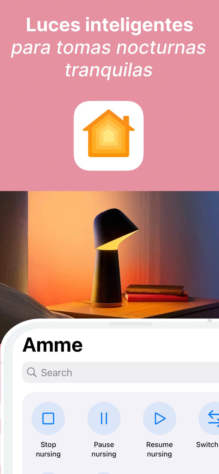 Amme mostrando integración de Atajos de iOS para control automático de luces