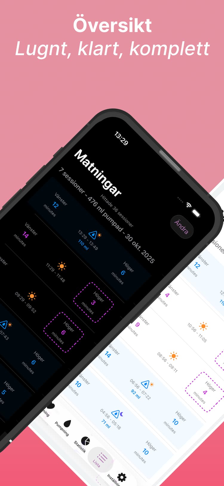 Amme live-widgets visar amningsdata på iPhone hemskärm