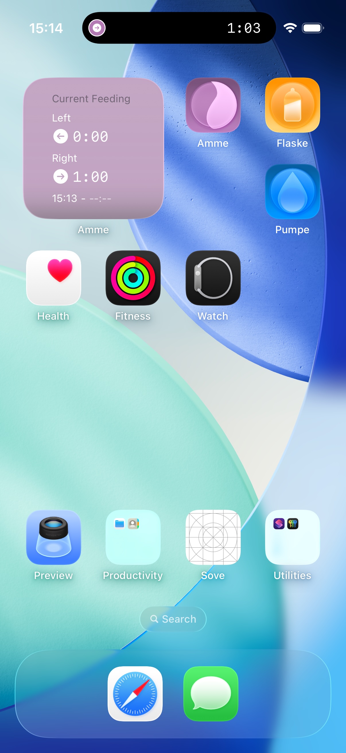 Amme widget on home screen